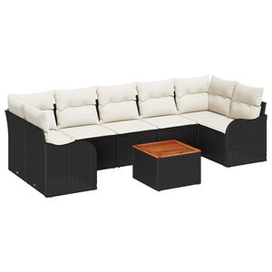 vidaXL Conjunto de Sof&aacute; de Jardim 8 pcs Preto e Creme vime PE
