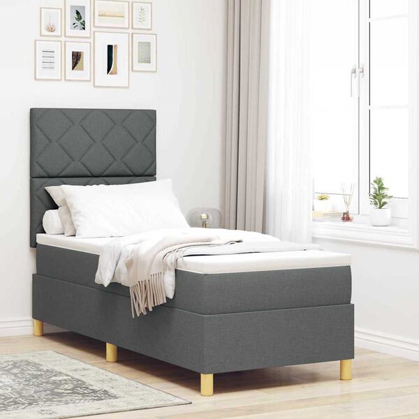 vidaXL Cama Box com colch&atilde;o Cinza Escuro 80 x 200 cm tecido