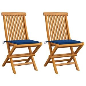 vidaXL Cadeiras de jardim c/ almofad&otilde;es azul real 2 pcs teca maci&ccedil;a