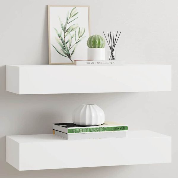 vidaXL Prateleiras de parede com gavetas 2pcs MDF 60x23,5x10 cm branco