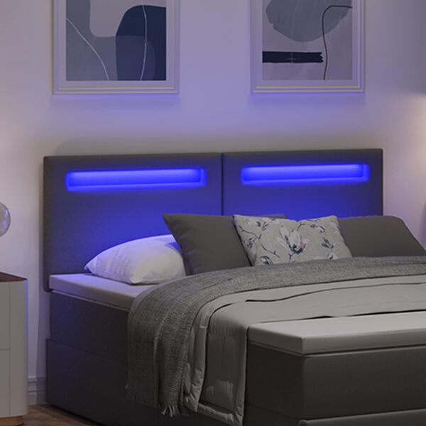 vidaXL Cabeceira LED Cinzeto 160 cm Couro Sint&eacute;tico