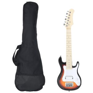 vidaXL Guitarra el&eacute;trica p/ crian&ccedil;as com saco 3/4 30" castanho/branco