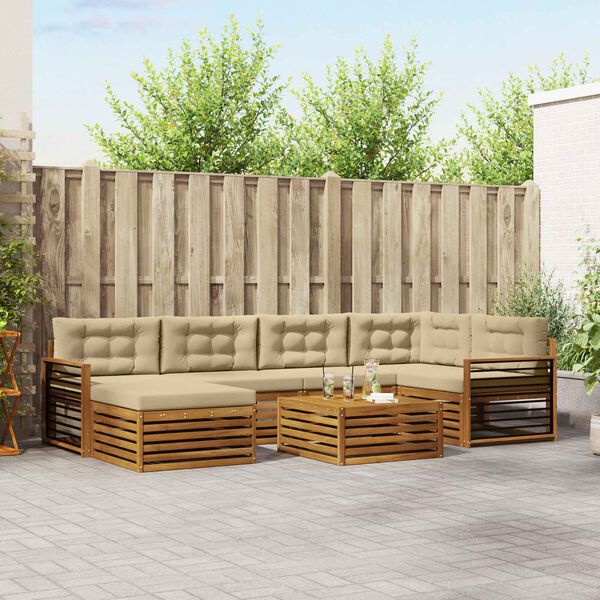 vidaXL Conjunto de Sof&aacute;s para Exterior 7 pcs Natural e Bege