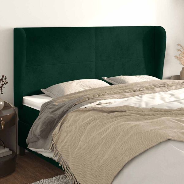 vidaXL Cabeceira cama c/ abas veludo 163x23x118/128 cm verde-escuro