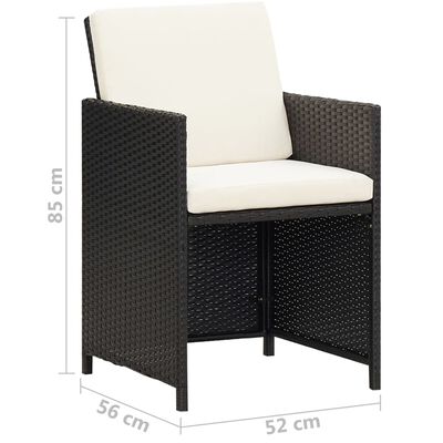 vidaXL Cadeiras de jardim 2 pcs c/ almofadões, almofadas vime PE preto
