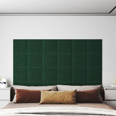 vidaXL Painel de parede 12 pcs 30x30cm tecido 1,08 m² cor verde-escuro