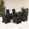 vidaXL 7 pcs conjunto de jantar p/ jardim c/ almofad&otilde;es vime PE preto