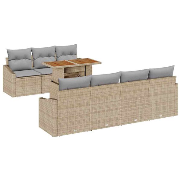 vidaXL Conjunto de Sof&aacute; de Jardim 8 pcs Bege Rattan Sint&eacute;tico