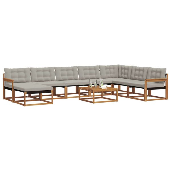 vidaXL Conjunto de Sof&aacute;s para Exterior 9 pcs Cinza Natural e Claro