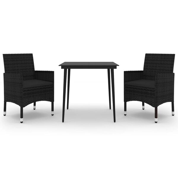 vidaXL 3 pcs conjunto de jantar p/ jardim c/almofadões vime PE e vidro