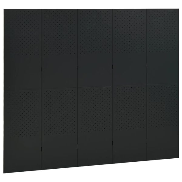 vidaXL Divis&oacute;ria de quarto com 5 pain&eacute;is a&ccedil;o 200x180 cm preto