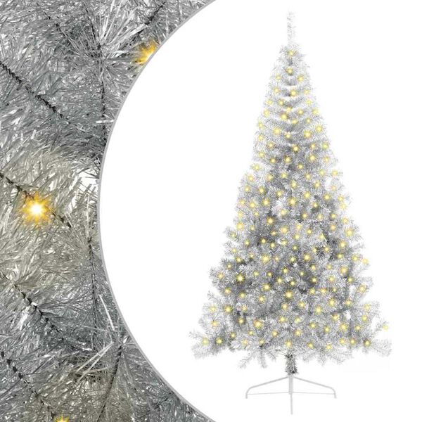 vidaXL &Aacute;rvore de Natal Artificial Pr&eacute;-iluminada Prateado 240 cm PET