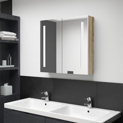vidaXL Armário espelhado casa de banho LED 62x14x60 cm branco/carvalho