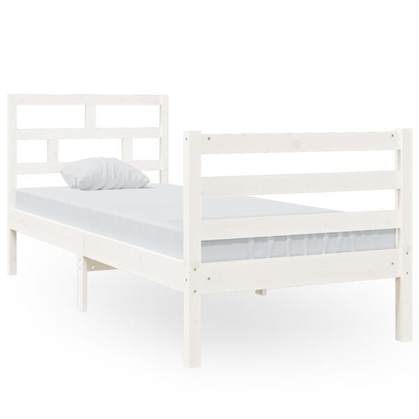 vidaXL Estrutura cama pequena solteiro 75x190 cm madeira maci&ccedil;a branco