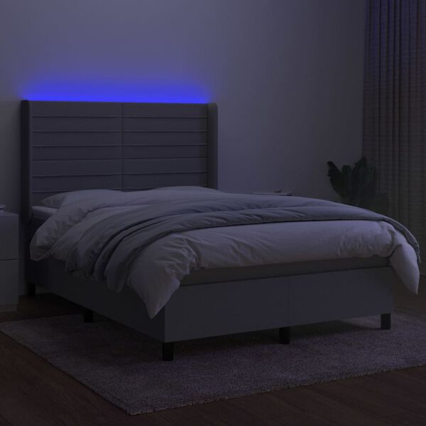 vidaXL Cama box spring c/ colch&atilde;o e LED 140x190 cm tecido cinza-claro