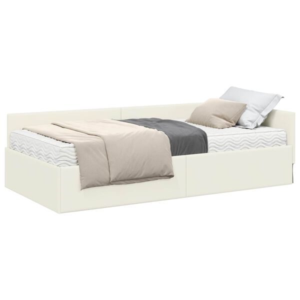 vidaXL Estrutura de Cama de Canto com Colch&atilde;o 2 pcs Creme Veludo