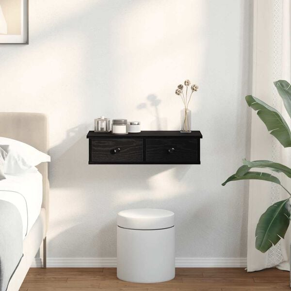 vidaXL Prateleira parede c/ gavetas 60x28x15 cm deriv. madeira preto