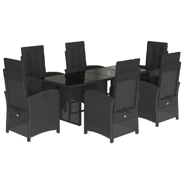 vidaXL 7 pcs conjunto de jantar p/ jardim c/ almofad&otilde;es vime PE preto