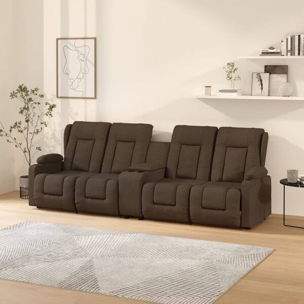 vidaXL Poltrona massagem 4 lug. recl. c/ suportes copo tecido castanho