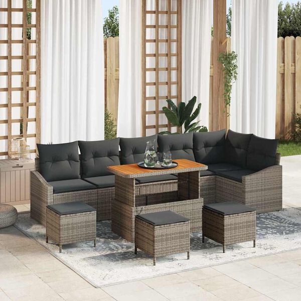 vidaXL Conjunto de Sof&aacute; de Jardim 10 pcs Cinzeto Rattan Sint&eacute;tico