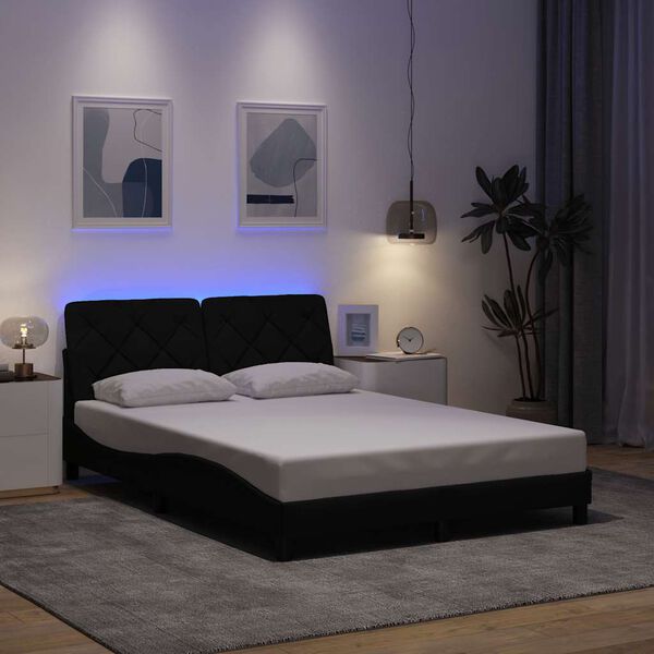 vidaXL Estrutura de cama com LED sem colch&atilde;o 140x200 cm tecido preto