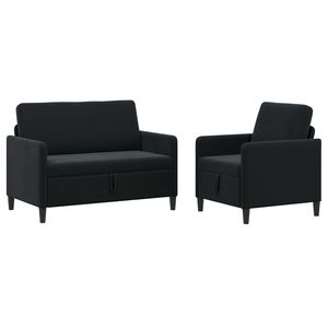 vidaXL Conjunto de Sof&aacute; com Armazenamento 2 unid. Preto Poli&eacute;ster