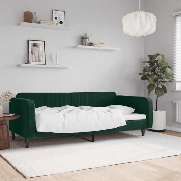 vidaXL Sof&aacute;-cama 90x200 cm veludo verde-escuro
