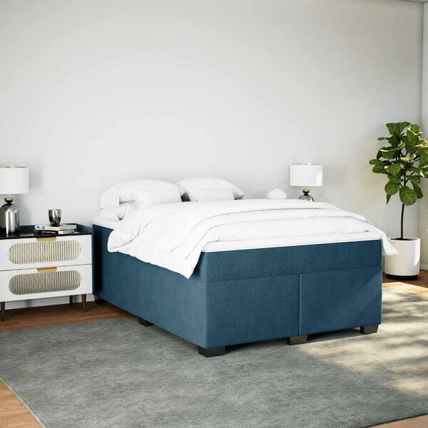 vidaXL Cama com molas/colch&atilde;o 140x200 cm veludo azul-escuro