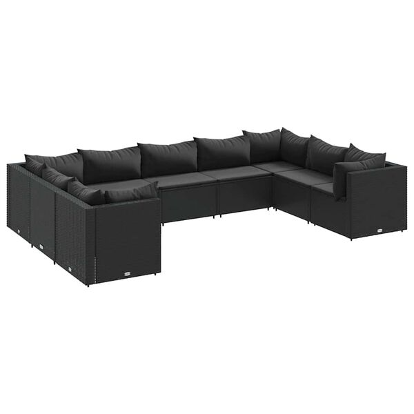 vidaXL 9 pcs conjunto lounge de jardim c/ almofadões vime PE preto
