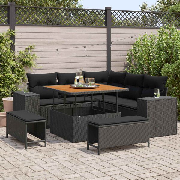 vidaXL Conjunto de Sof&aacute; de Jardim com almofada 8 pcs Preto