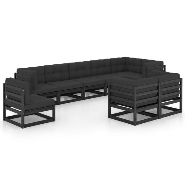 vidaXL 9 pcs conjunto lounge de jardim c/ almofad&otilde;es pinho maci&ccedil;o