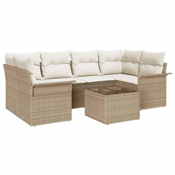 vidaXL Conjunto de Sof&aacute; de Jardim 7 pcs Bege e Creme 55 x 55 x 37 cm