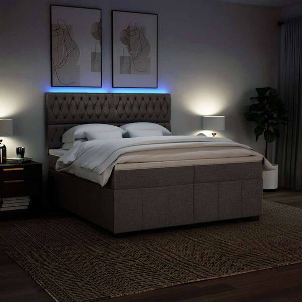 vidaXL Cama com molas/colch&atilde;o 200x200 cm tecido castanho-acinzentado