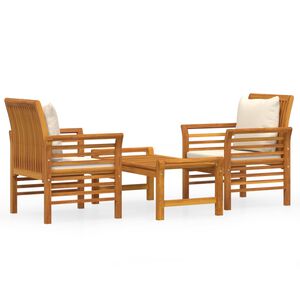 vidaXL 3 pcs conjunto lounge de jardim c/ almofad&otilde;es ac&aacute;cia maci&ccedil;a