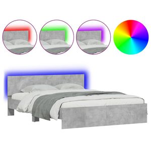 vidaXL Estrutura cama cabeceira e luzes LED 160x200cm cinzento cimento