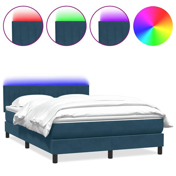 vidaXL Cama box spring c/ colch&atilde;o e LED 140x220 cm veludo azul-escuro