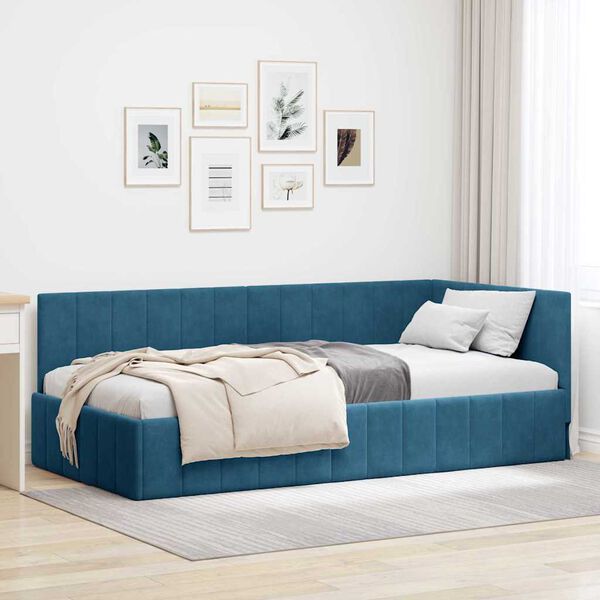 vidaXL Estrutura de Cama de Canto Azul 90 cm x 200 cm Veludo