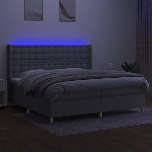 vidaXL Cama box spring c/ colch&atilde;o e LED 200x200 cm tecido cinza-claro