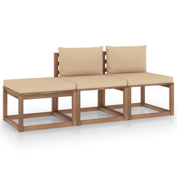 vidaxL 3 pcs conjunto lounge de paletes c/ almofad&otilde;es pinho impregnado