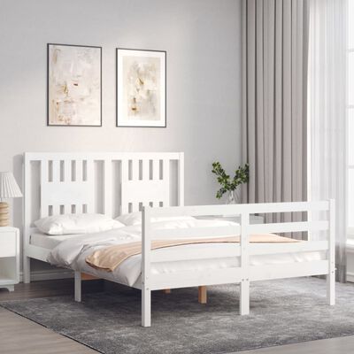 vidaXL Estrutura de cama de casal c/ cabeceira madeira maciça branco
