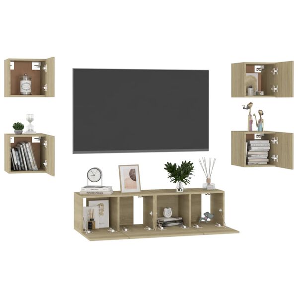 vidaXL 6 pcs conjunto m&oacute;veis de TV derivados madeira carvalho sonoma