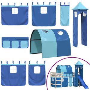 VidaXL Cortinas para cama elevada com t&uacute;nel e torre azul