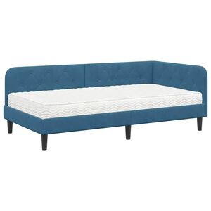 vidaXL Estrutura de Cama de Canto com colch&atilde;o Azul 90 x 200 cm Veludo