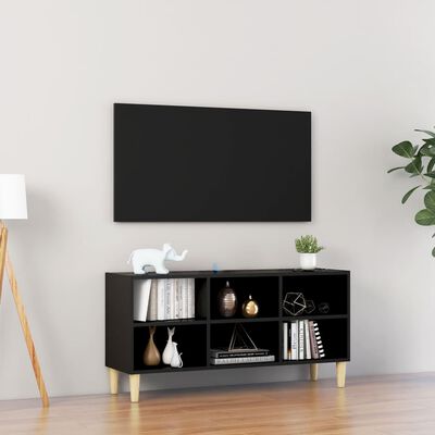vidaXL Móvel de TV com pernas de madeira maciça 103,5x30x50cm preto
