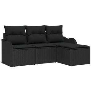 vidaXL Conjunto de Sof&aacute; de Jardim 4 pcs Preto vime PE