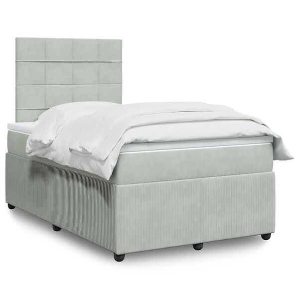 vidaXL Cama boxspring c/ colch&atilde;o 120x200 cm veludo cinzento-claro