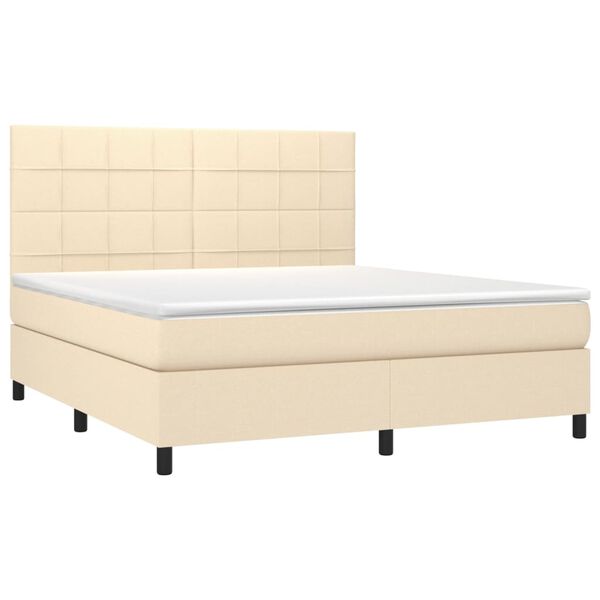 vidaXL Cama box spring c/ colch&atilde;o e LED 180x200 cm tecido cor creme