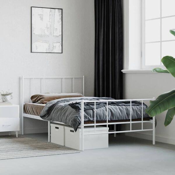 vidaXL Estrutura de cama com cabeceira e p&eacute;s 107x203 cm metal branco