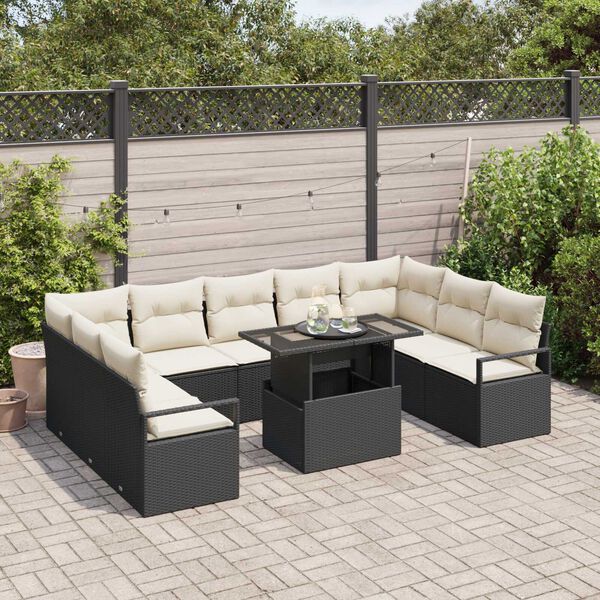vidaXL Conjunto de Sof&aacute; de Jardim 10 pcs Preto Rattan Sint&eacute;tico