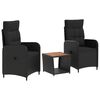 vidaXL Conjunto de Lounge de Jardim 3 unid. Preto